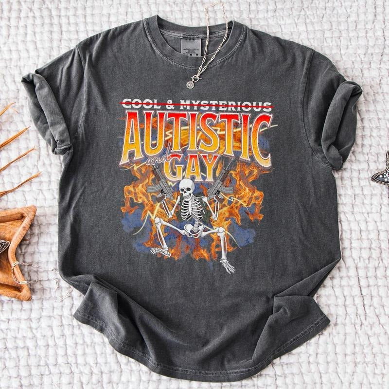 Autism Shirt, Autism Skeleton T Shirt, Funny Meme Autism Tee, Acceptance Cool and Mysterious Autistic and Gay Shirt...