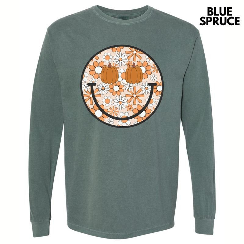 Autumn Floral Happy Face Long Sleeve Comfort Colors T-Shirt 'NLB' Hoodie, Sweatshirt | CiraTrend.com