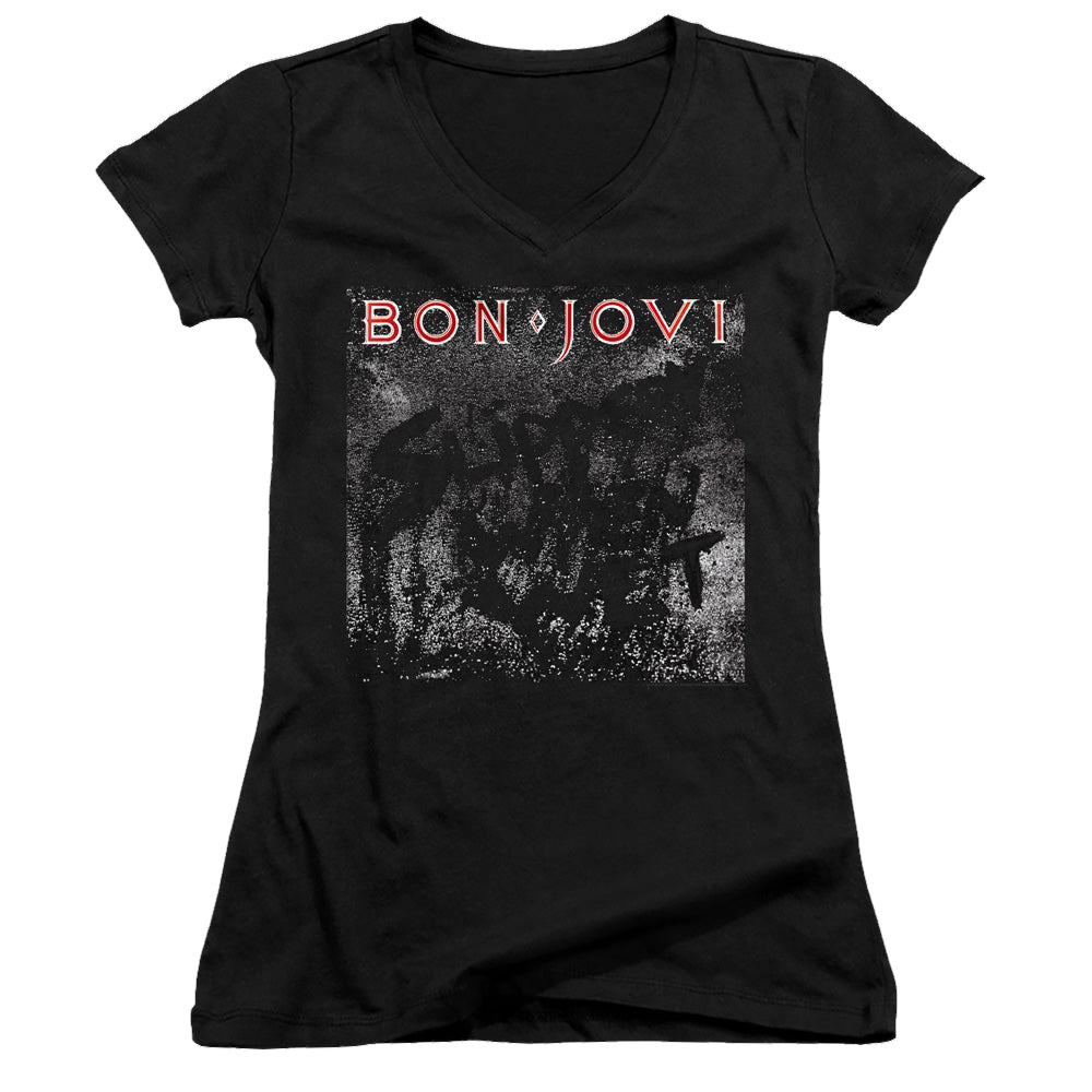 Bon Jovi Slippery Cover - Juniors V-Neck T-Shirt Hoodie, Sweatshirt | CiraTrend.com
