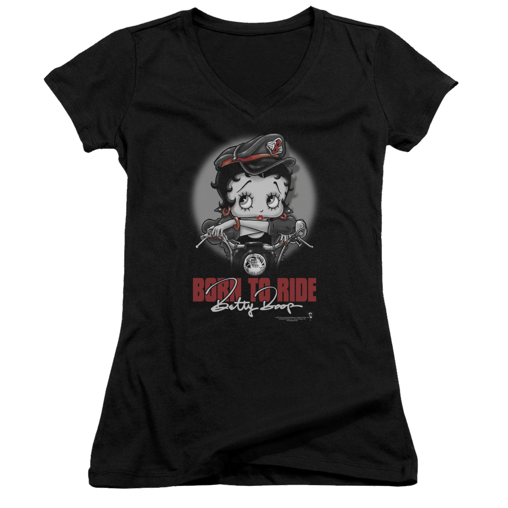Betty Boop Born To Ride - Juniors V-Neck T-Shirt Hoodie, Sweatshirt | CiraTrend.com