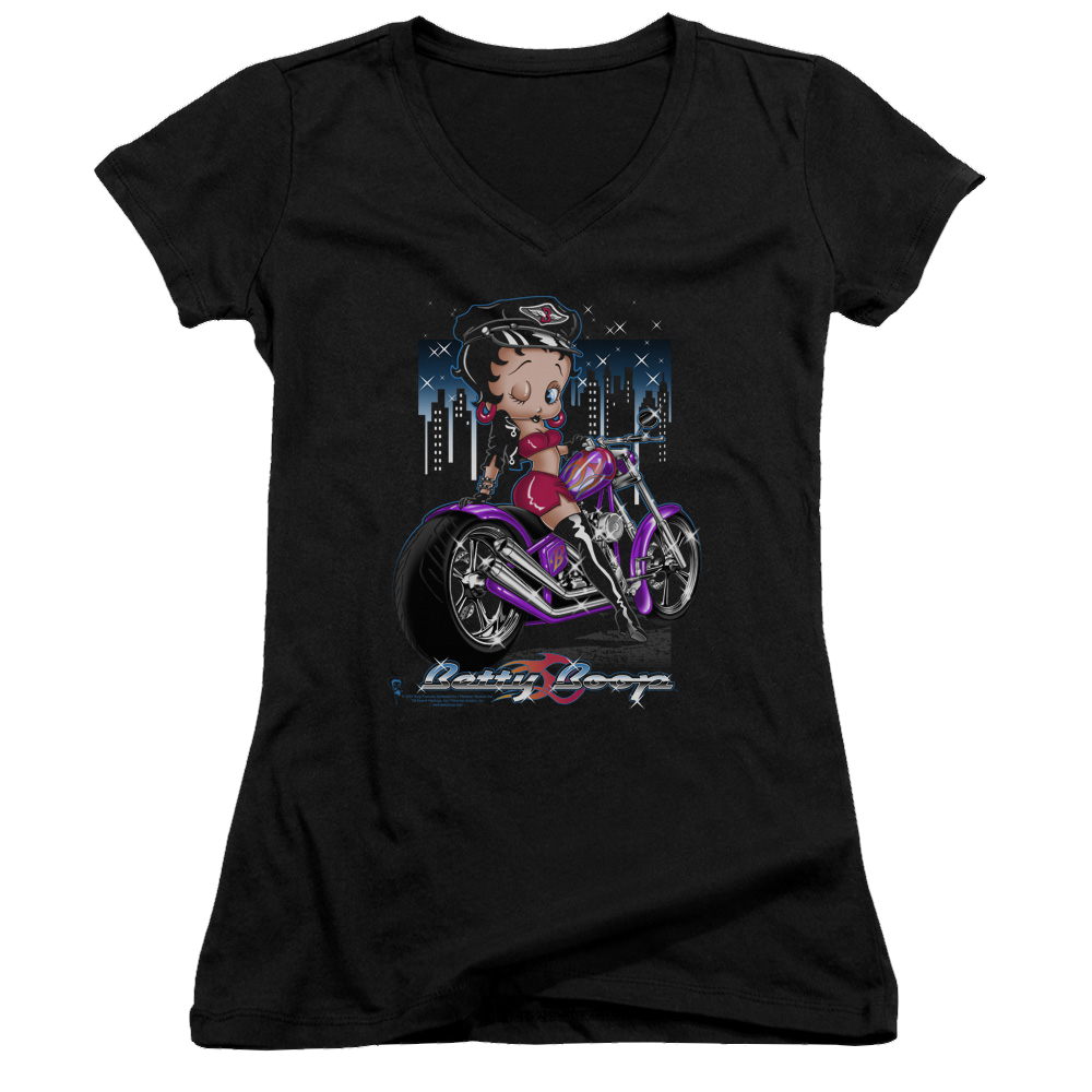 Betty Boop City Chopper - Juniors V-Neck T-Shirt Hoodie, Sweatshirt | CiraTrend.com