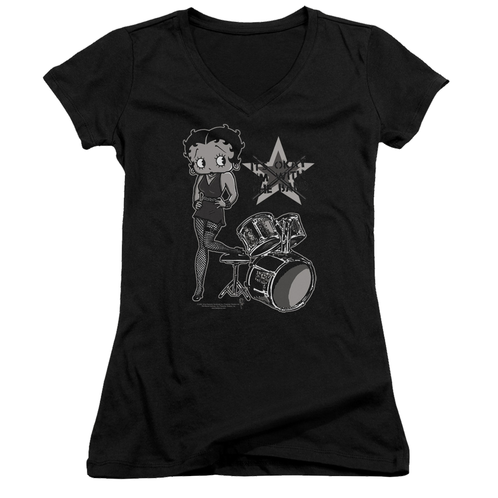 Betty Boop With The Band - Juniors V-Neck T-Shirt Hoodie, Sweatshirt | CiraTrend.com