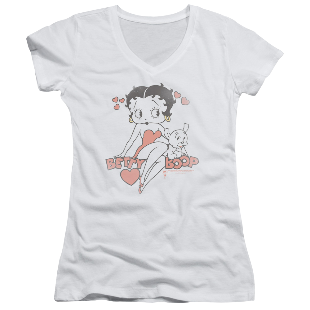 Betty Boop Classic With Pup - Juniors V-Neck T-Shirt Hoodie, Sweatshirt | CiraTrend.com