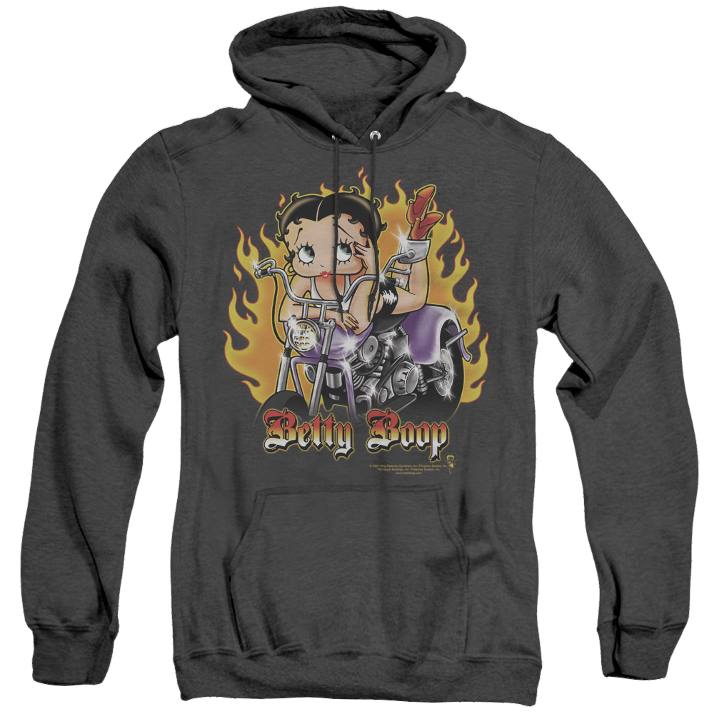 Betty Boop Biker Flames Boop - Heather Pullover Hoodie T-Shirts, Sweatshirt | CiraTrend.com
