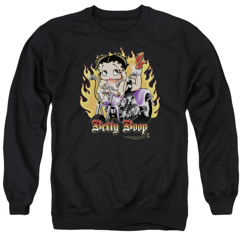 Betty Boop Biker Flames Boop - Men's Crewneck Sweatshirt T-Shirts, Hoodie | CiraTrend.com