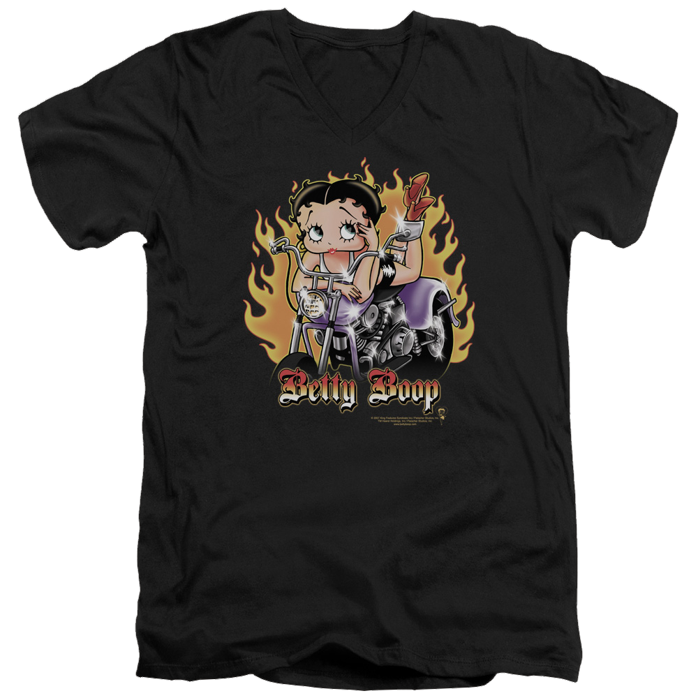 Betty Boop Biker Flames Boop - Men's V-Neck T-Shirt Hoodie, Sweatshirt | CiraTrend.com
