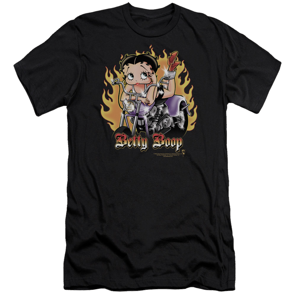 Betty Boop Biker Flames Boop - Men's Premium Slim Fit T-Shirt Hoodie, Sweatshirt | CiraTrend.com