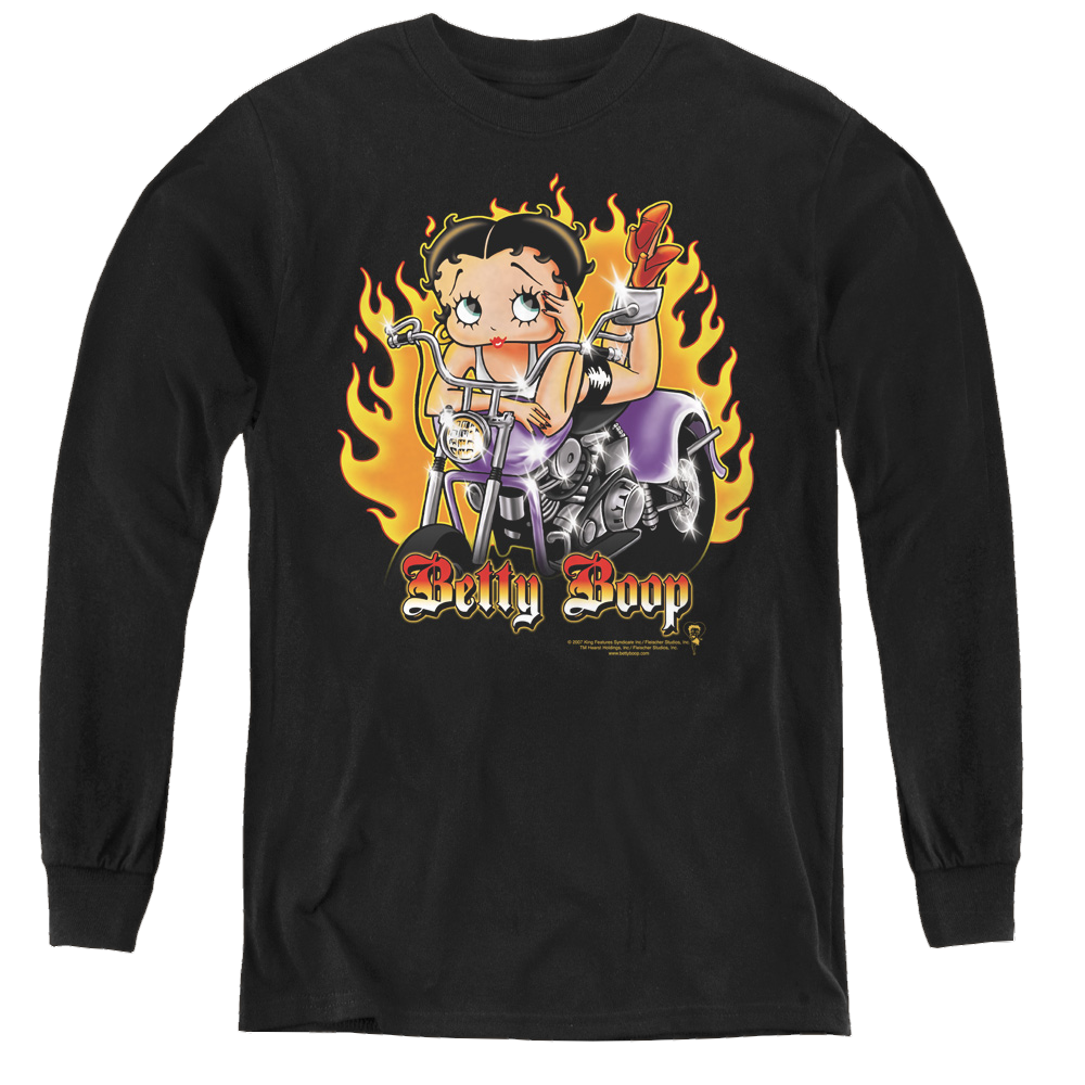 Betty Boop Biker Flames Boop - Youth Long Sleeve T-Shirt Hoodie, Sweatshirt | CiraTrend.com