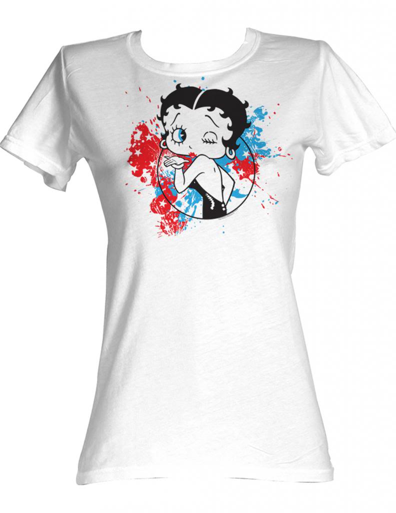 Betty Boop Juniors S S Red White Blue Solid White T-Shirts, Hoodie, Sweatshirt