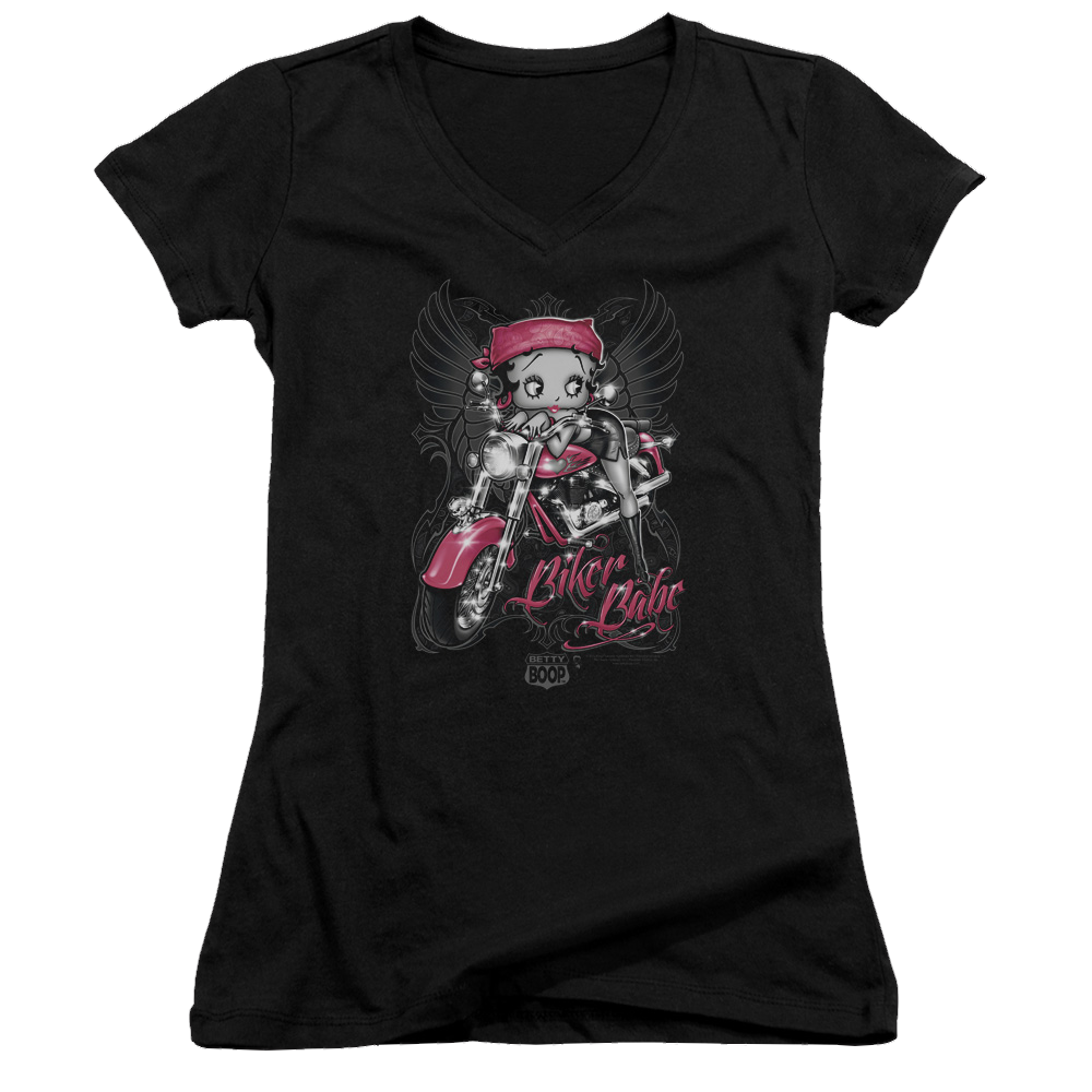 Betty Boop Biker Babe - Juniors V-Neck T-Shirt Hoodie, Sweatshirt | CiraTrend.com