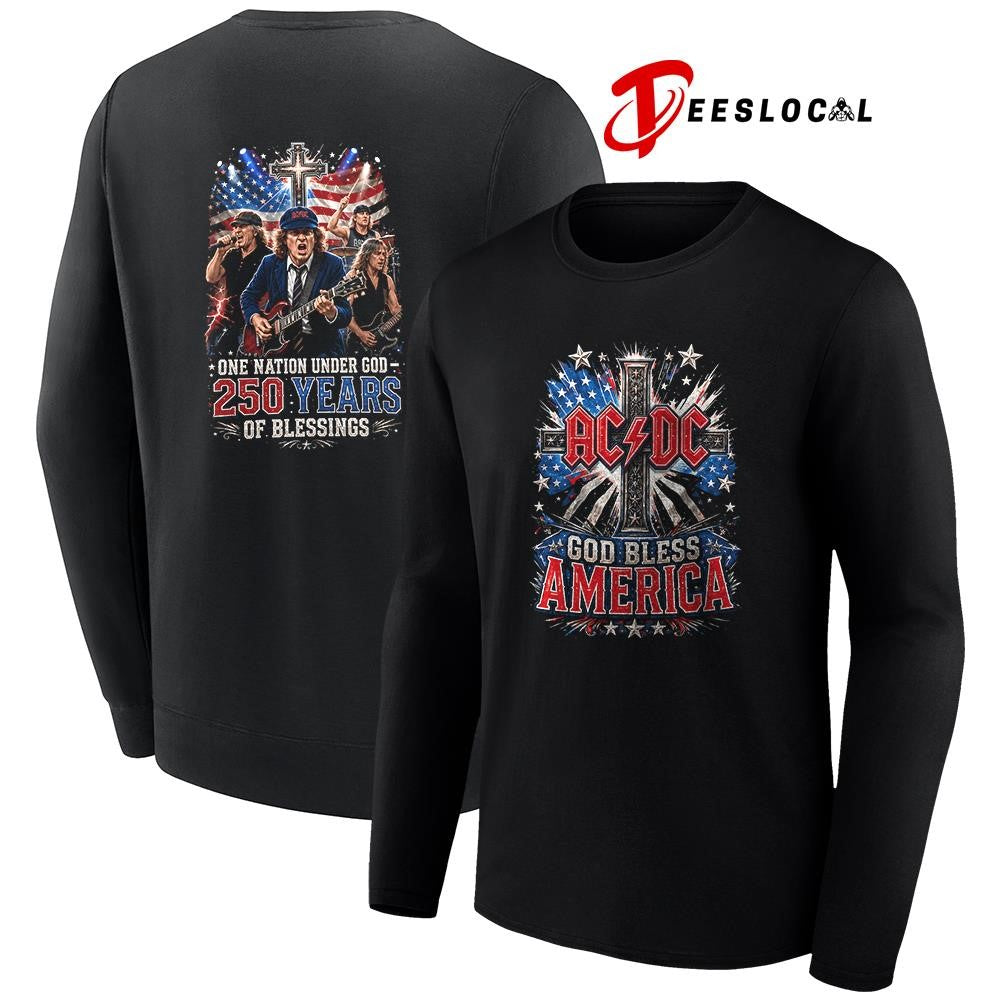 AC DC God bless America one nation under God 250 years of blessings graphic shirt
