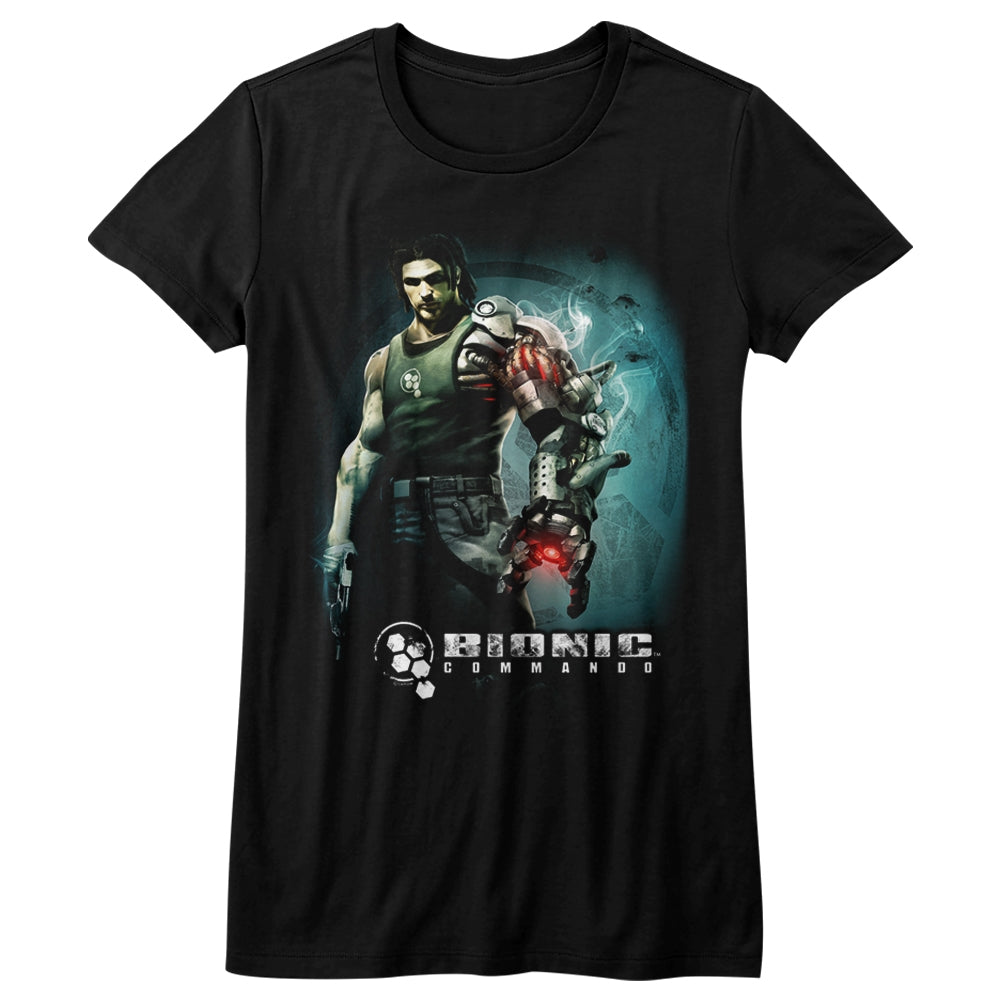 Bionic Commando Girls Juniors S/S T-Shirt - Steam Arm - Solid Black Hoodie, Sweatshirt | CiraTrend.com