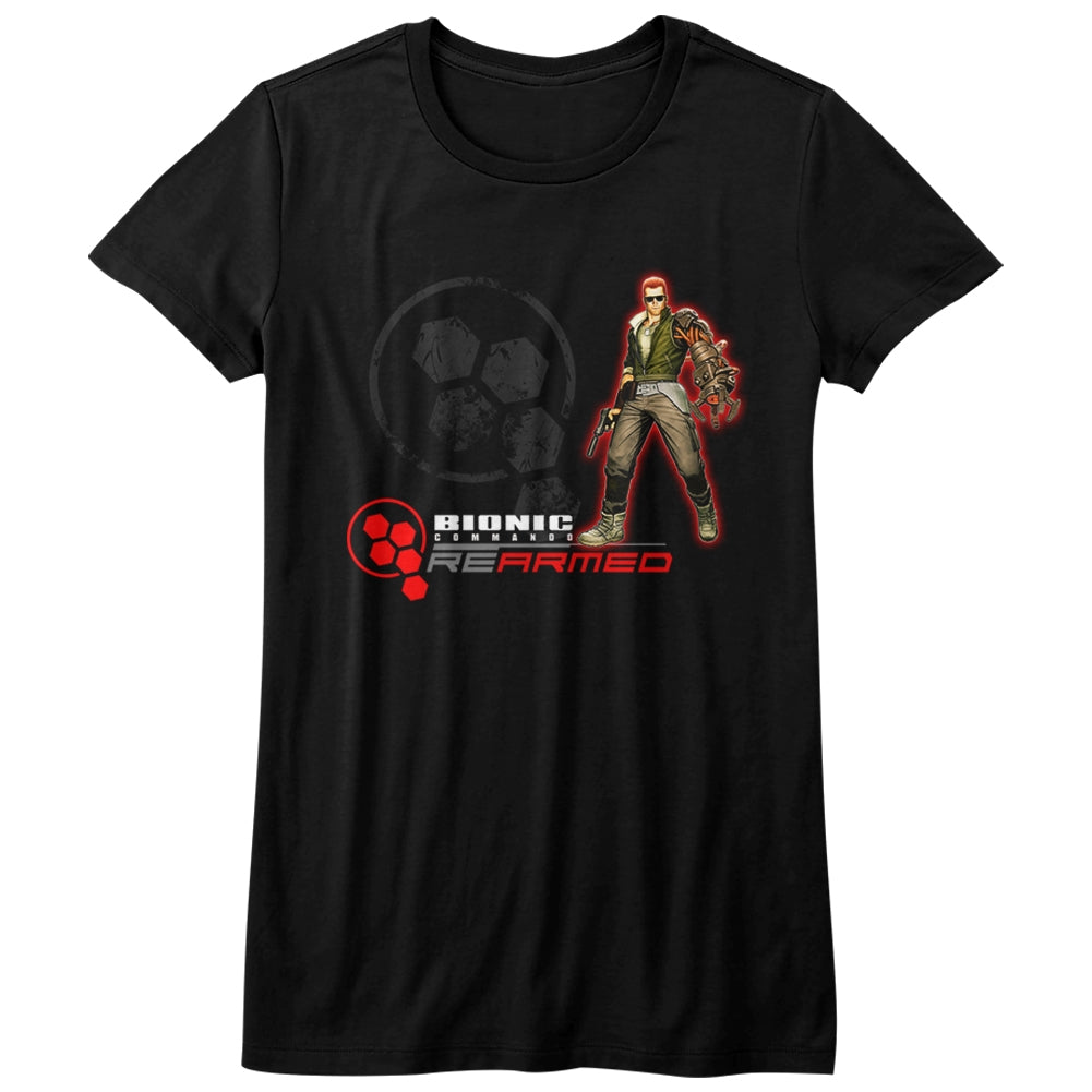 Bionic Commando Girls Juniors S/S T-Shirt - Rearmed - Solid Black Hoodie, Sweatshirt | CiraTrend.com