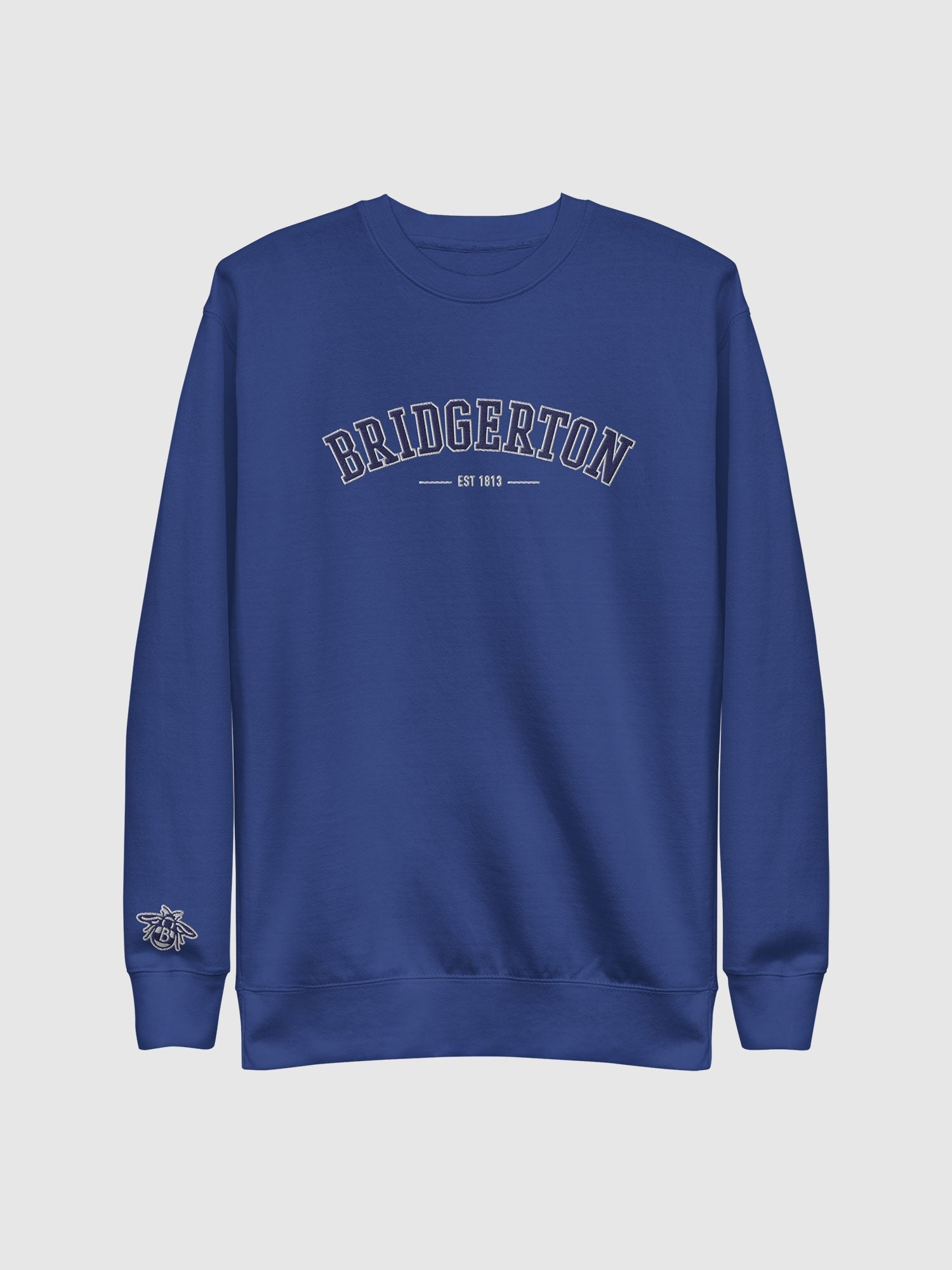 Bridgerton Varsity Embroidered Crewneck Sweatshirt [Team Royal] T-Shirts, Hoodie | CiraTrend.com (Image 1)