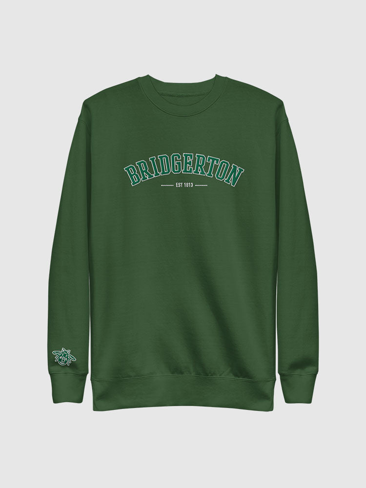 Bridgerton Varsity Embroidered Crewneck Sweatshirt [Forest Green] T-Shirts, Hoodie | CiraTrend.com (Image 1)