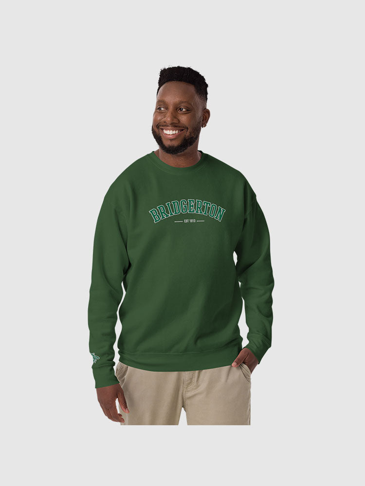 Bridgerton Varsity Embroidered Crewneck Sweatshirt [Forest Green] T-Shirts, Hoodie | CiraTrend.com (Image 4)