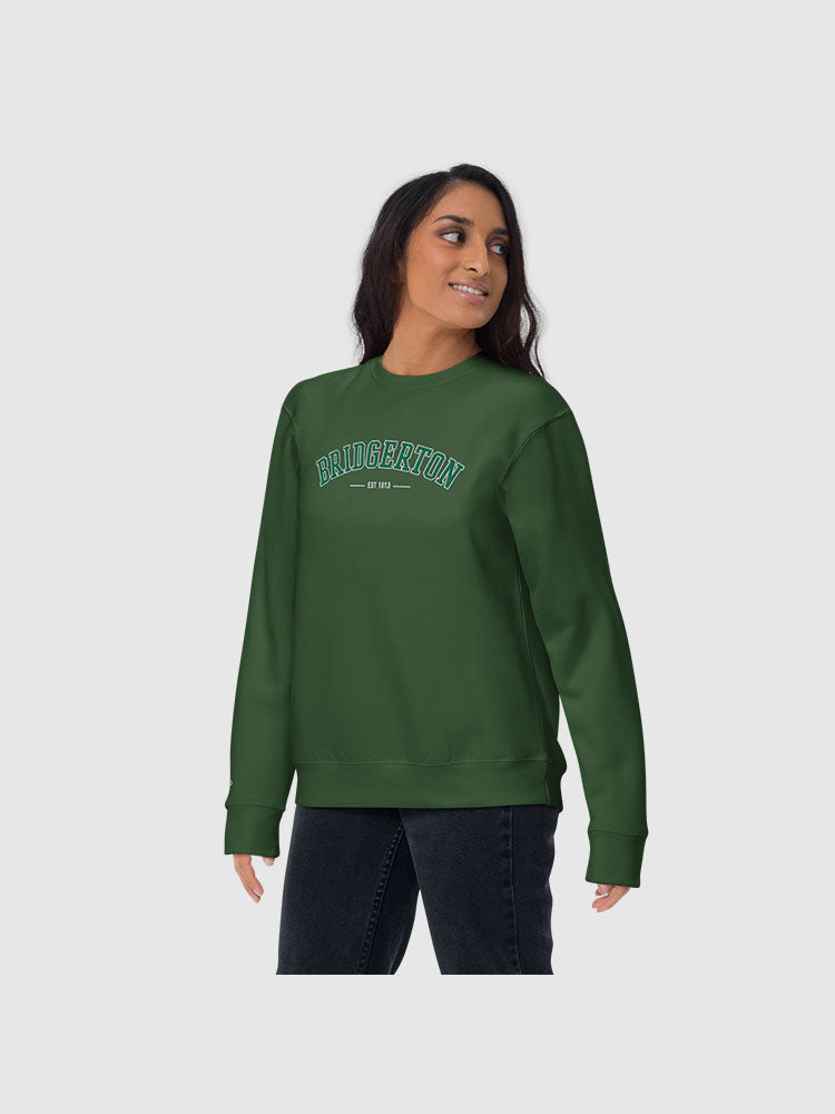 Bridgerton Varsity Embroidered Crewneck Sweatshirt [Forest Green] T-Shirts, Hoodie | CiraTrend.com (Image 3)