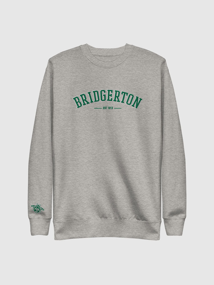 Bridgerton Varsity Embroidered Crewneck Sweatshirt [Carbon Grey] T-Shirts, Hoodie | CiraTrend.com (Image 1)