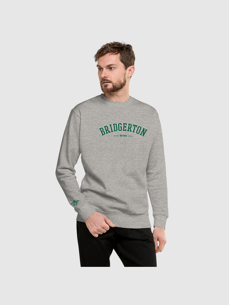 Bridgerton Varsity Embroidered Crewneck Sweatshirt [Carbon Grey] T-Shirts, Hoodie | CiraTrend.com (Image 3)