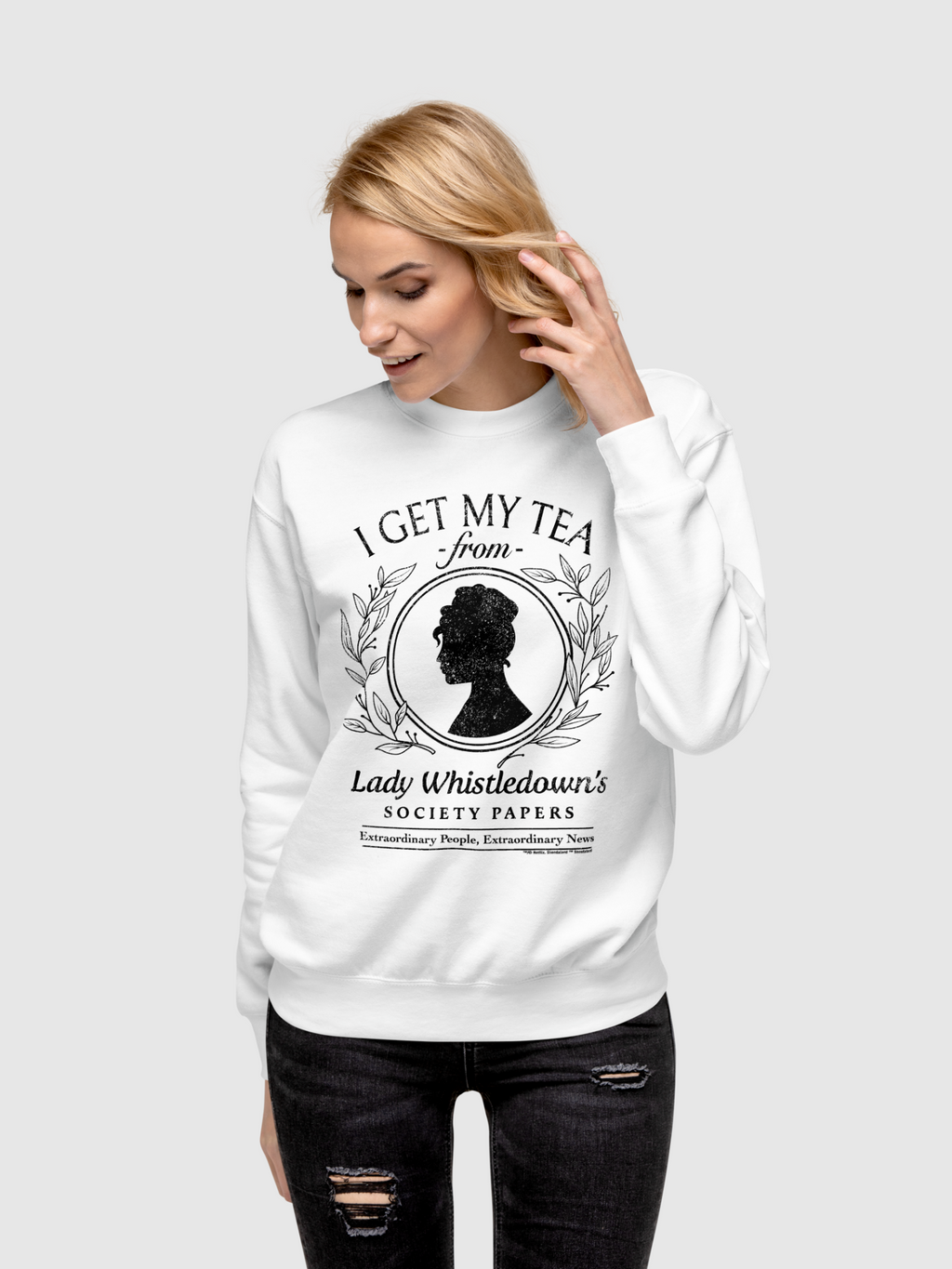 Lady Whistledown I Get My Tea Crewneck Sweatshirt T-Shirts, Hoodie | CiraTrend.com (Image 3)