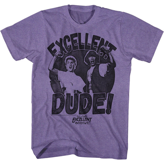 Bill And Ted Mens S/S T-Shirt - Excellent Dude - Heather Retro Purple Heather