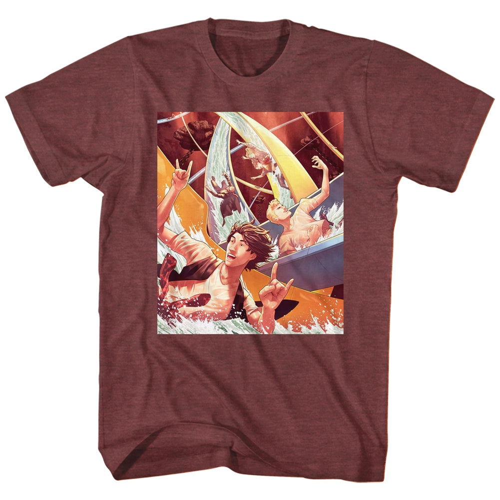 Bill And Ted Mens S/S T-Shirt - Water Slide - Heather Vintage Maroon Heather Hoodie, Sweatshirt | CiraTrend.com