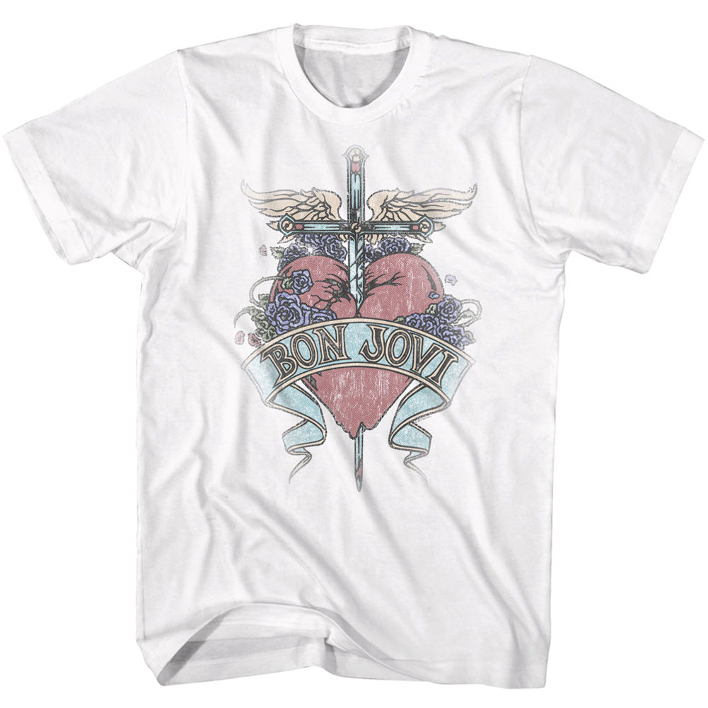 Bon Jovi Mens S/S T-Shirt - Pierced - Solid White Hoodie, Sweatshirt | CiraTrend.com