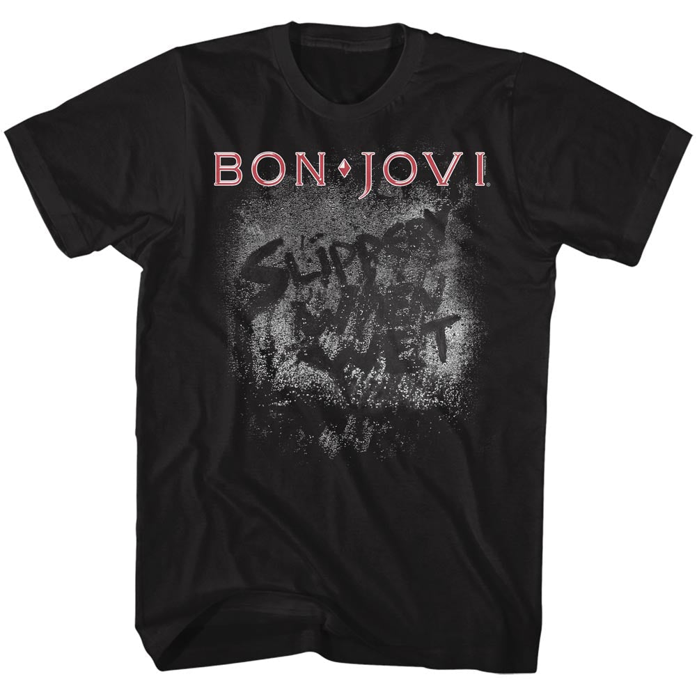 Bon Jovi Mens S/S T-Shirt - More Slippery - Solid Black Hoodie, Sweatshirt | CiraTrend.com