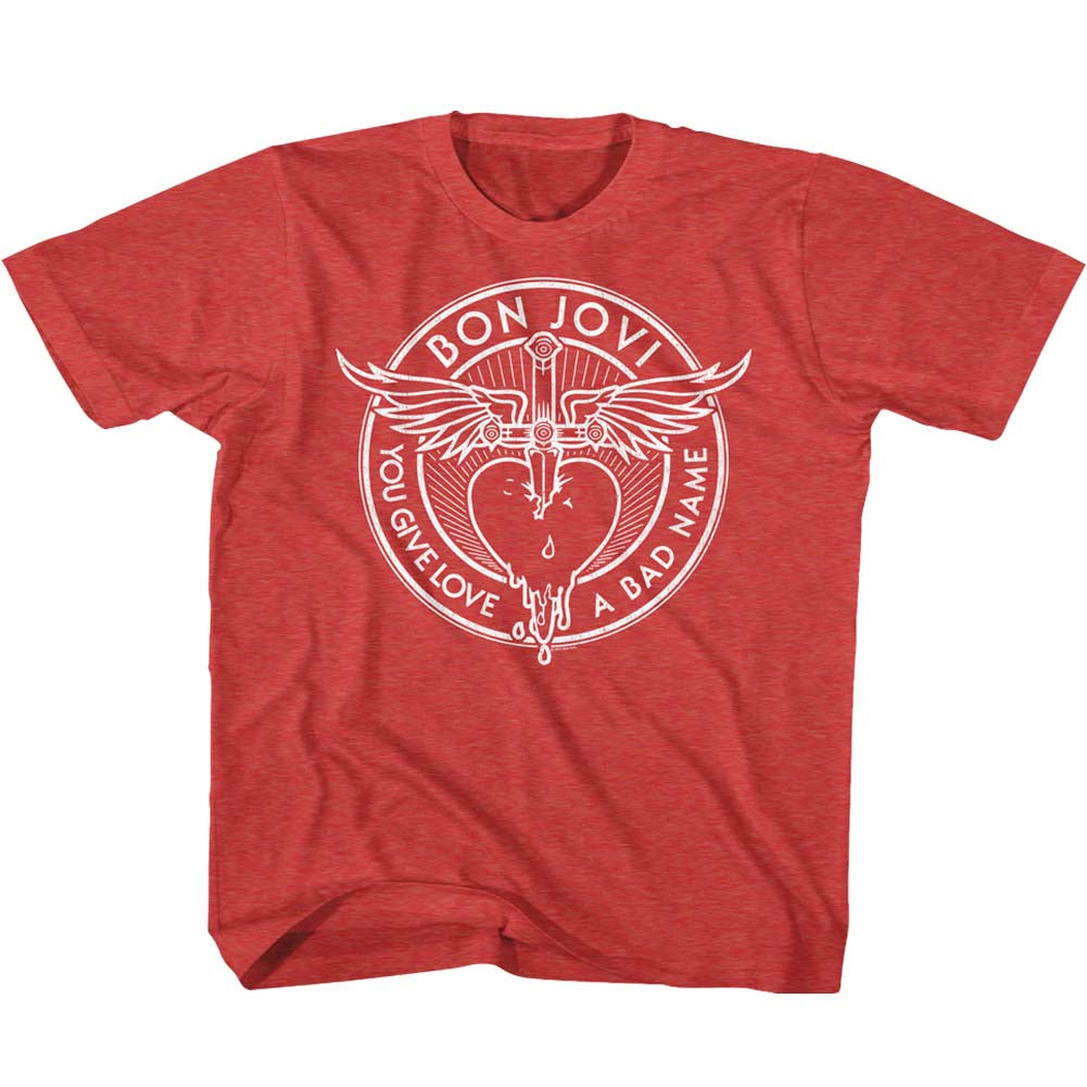 Bon Jovi Youth S/S T-Shirt - Bad Name - Heather Vintage Red Hoodie, Sweatshirt | CiraTrend.com