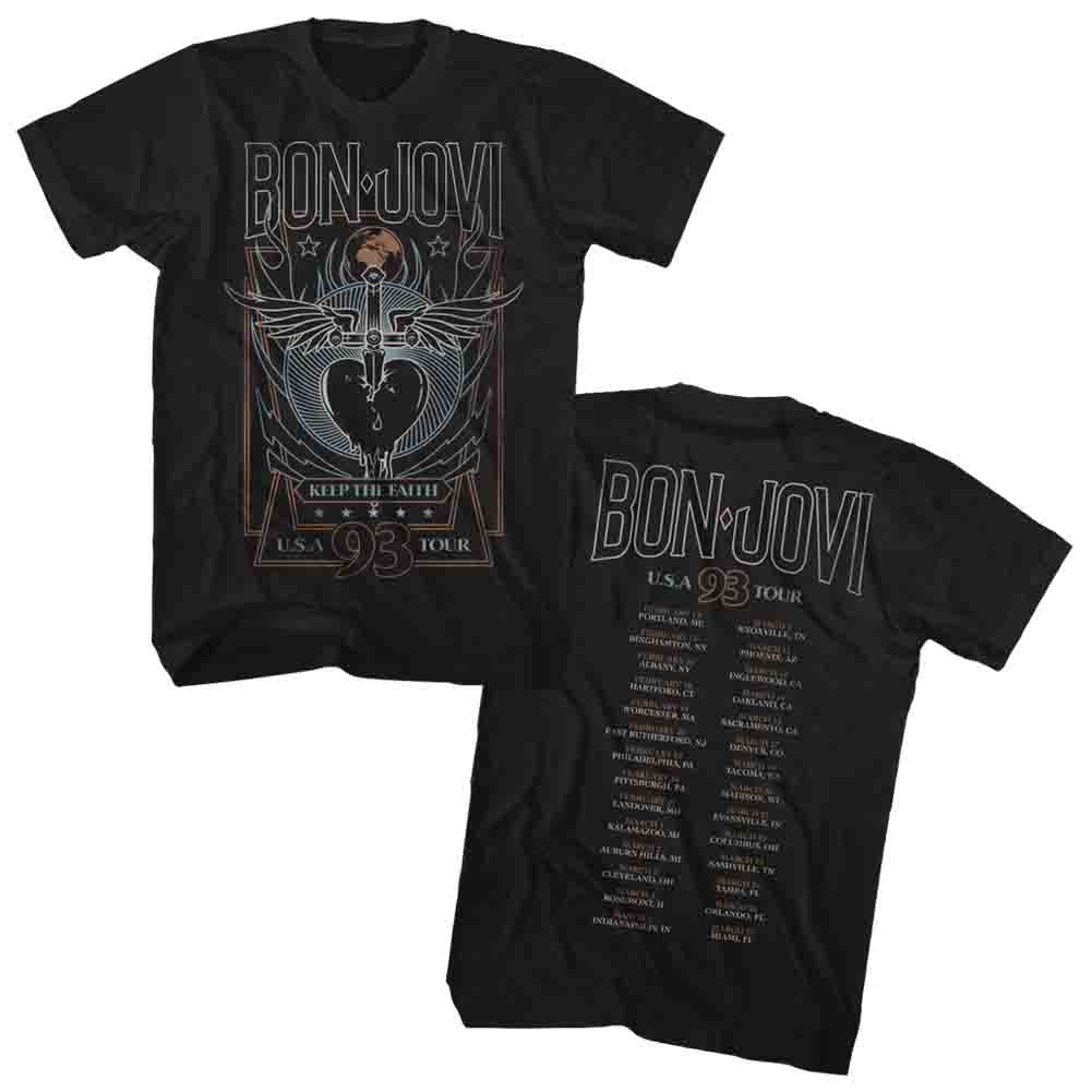 Bon Jovi Mens S/S T-Shirt - 93 Tour - Solid Black Hoodie, Sweatshirt | CiraTrend.com