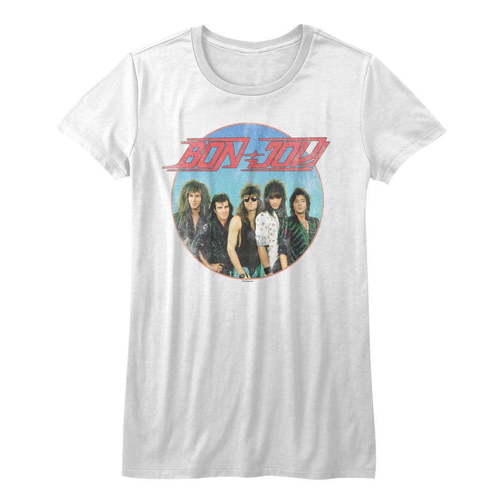 Bon Jovi Girls Juniors S/S T-Shirt - Vintage Band Shot - Solid White Hoodie, Sweatshirt | CiraTrend.com