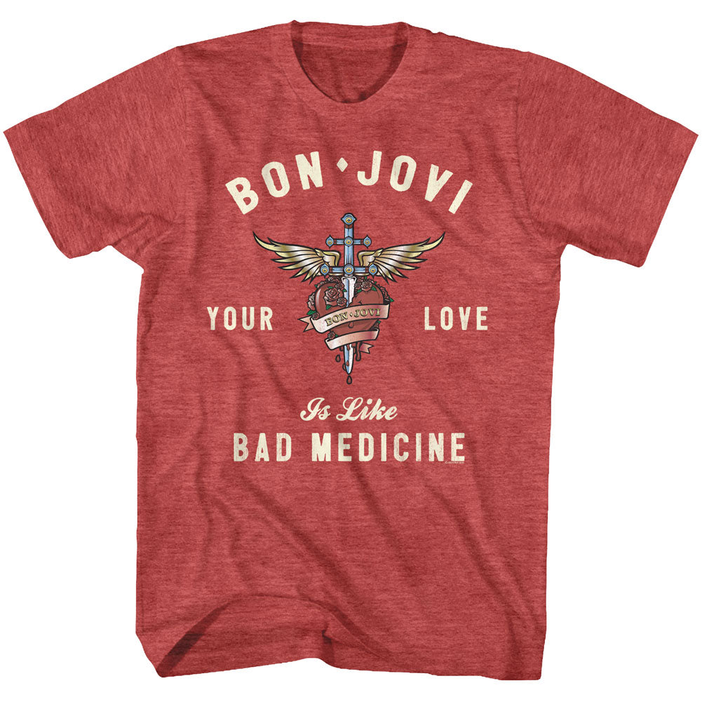 Bon Jovi Mens S/S T-Shirt - Heart And Dagger - Heather Red Heather Hoodie, Sweatshirt | CiraTrend.com