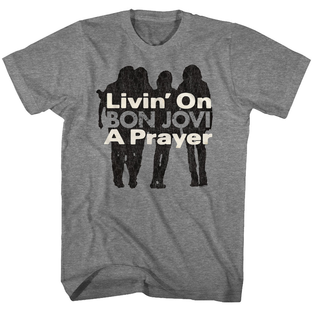 Bon Jovi Mens S/S T-Shirt - Livin On A Prayer - Heather Graphite Heather Hoodie, Sweatshirt | CiraTrend.com