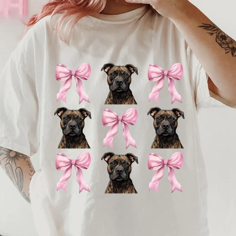 BRINDLE PITBULL and bows Shirt ~ Unisex Apparel Relaxed Fit Printed In The USA Clothing Womenswear Casual Comfort Cotton...