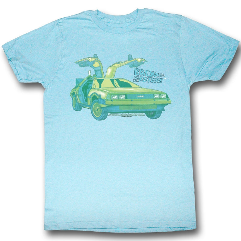 Back To The Future Mens S/S T-Shirt - Delorean Chillin - Heather Light Blue Heather Hoodie, Sweatshirt | CiraTrend.com