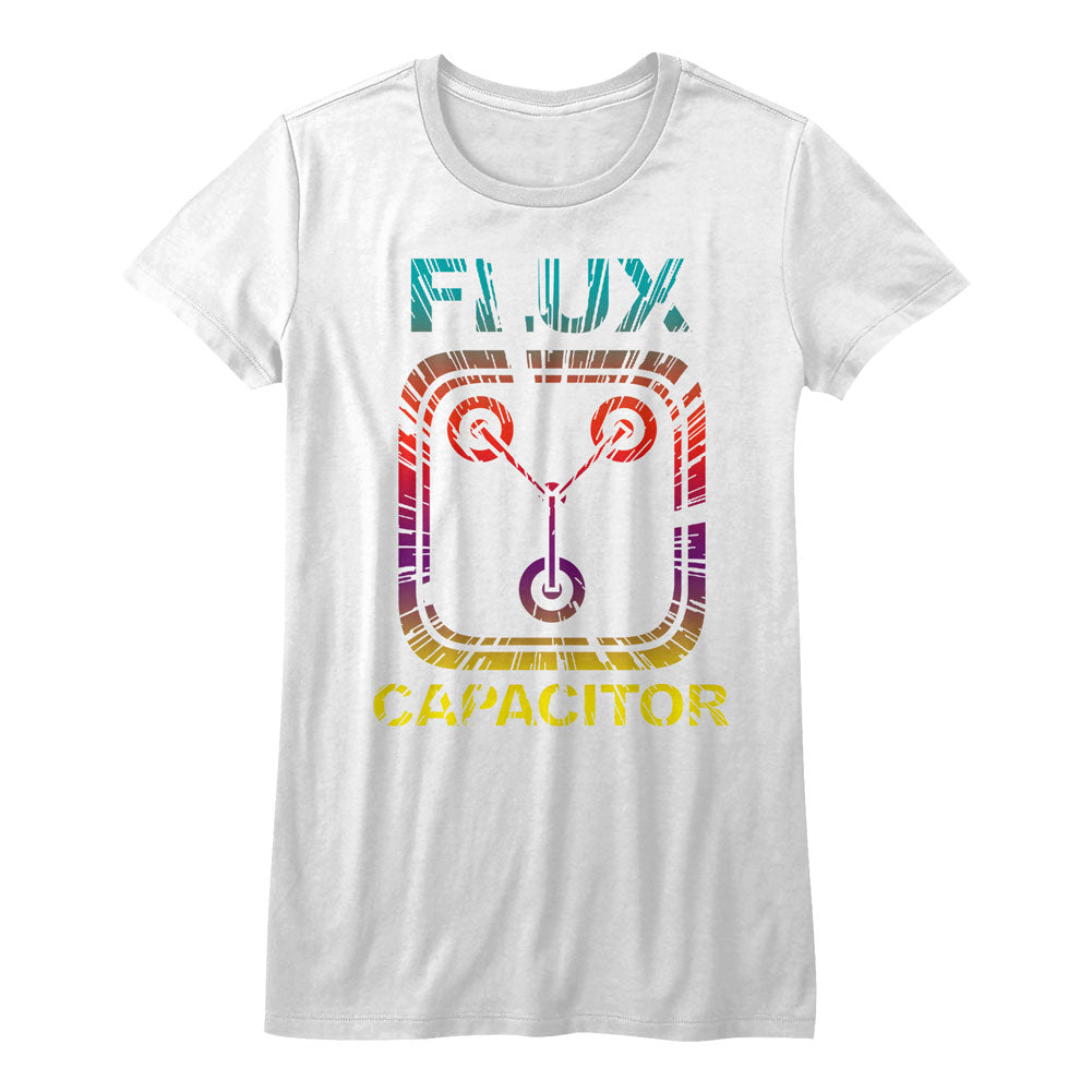 Back To The Future Girls Juniors S/S T-Shirt - Gradient Time - Solid White Hoodie, Sweatshirt | CiraTrend.com