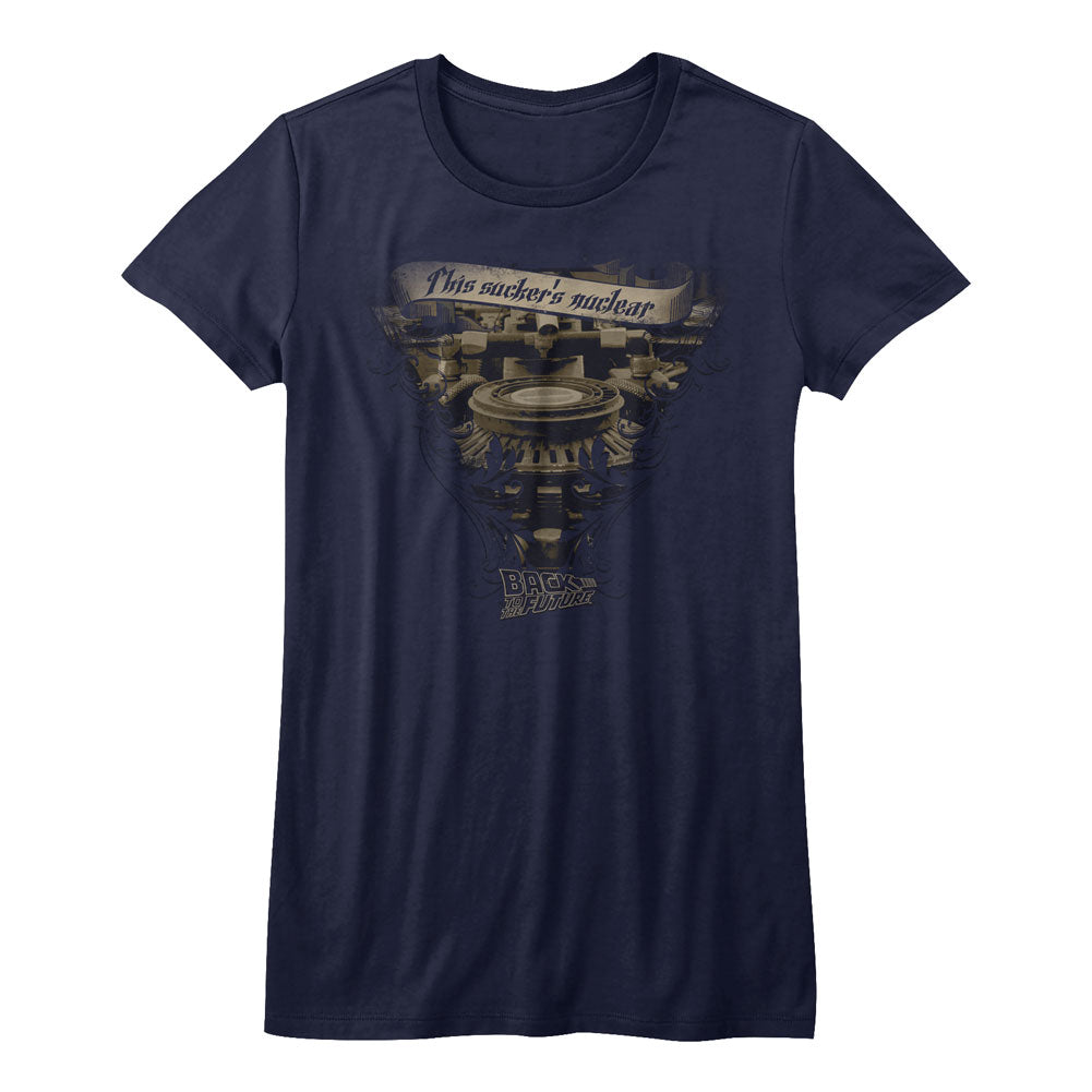 Back To The Future Girls Juniors S/S T-Shirt - Very Elaborate - Solid Navy Hoodie, Sweatshirt | CiraTrend.com