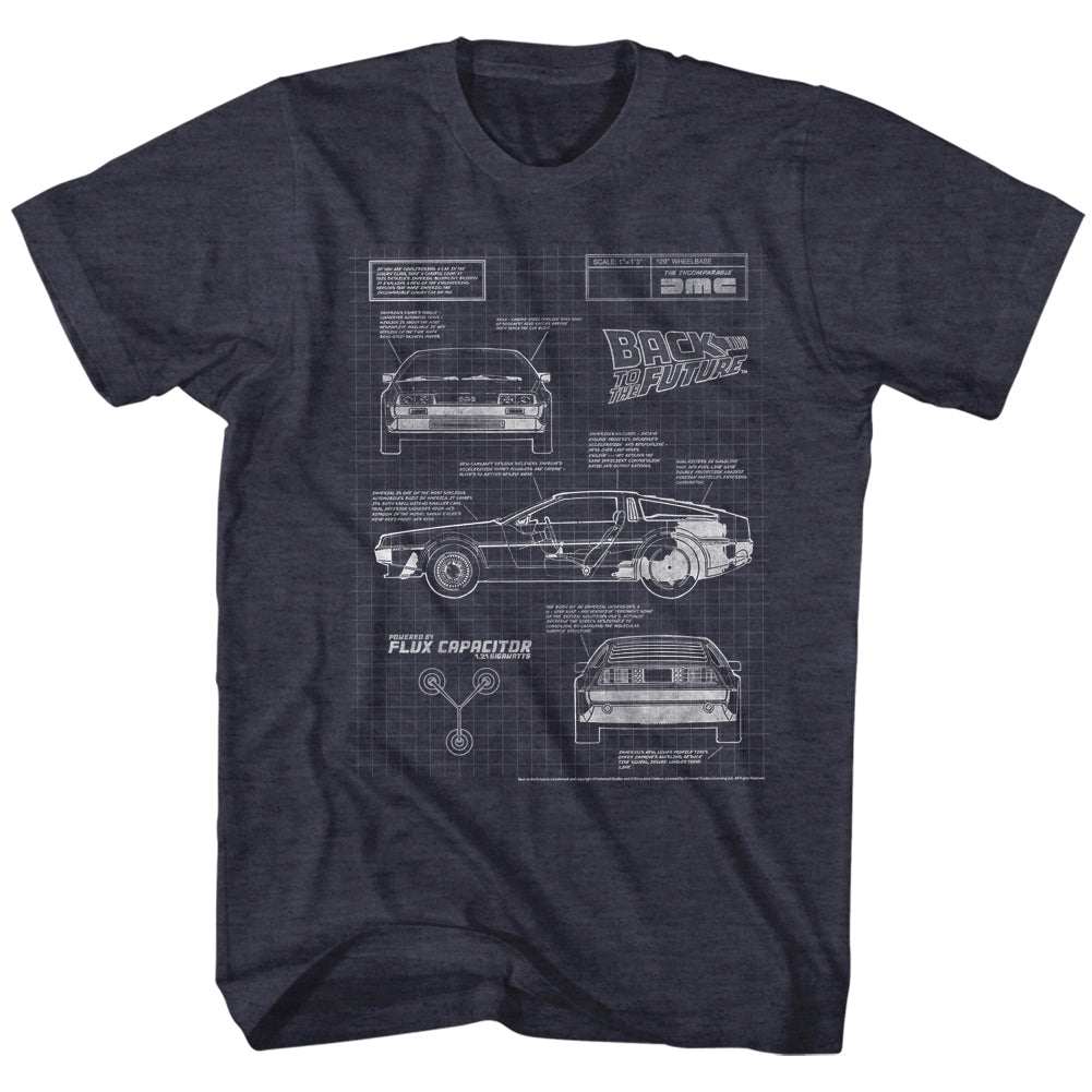 Back To The Future Mens S/S T-Shirt - Blueprint 2 - Heather Navy Heather Hoodie, Sweatshirt | CiraTrend.com