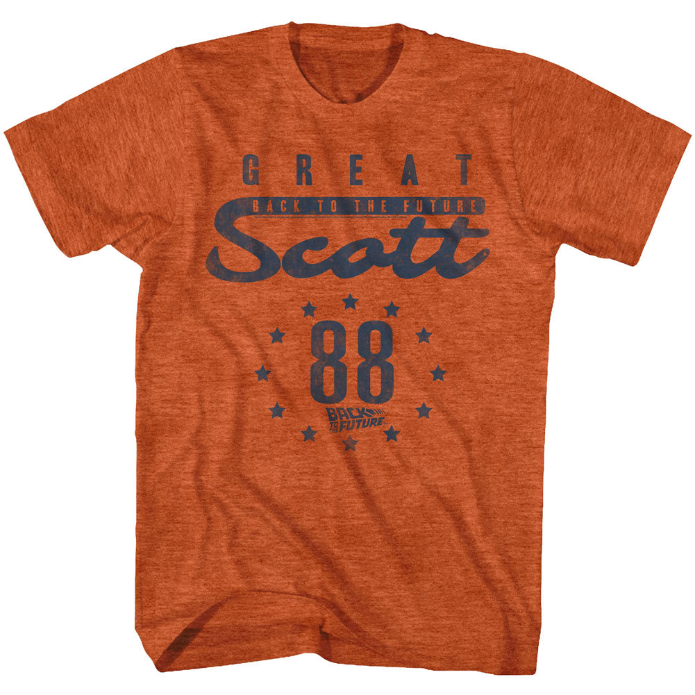 Back To The Future Mens S/S T-Shirt - Scott 88 - Heather Antique Orange Heather Hoodie, Sweatshirt | CiraTrend.com