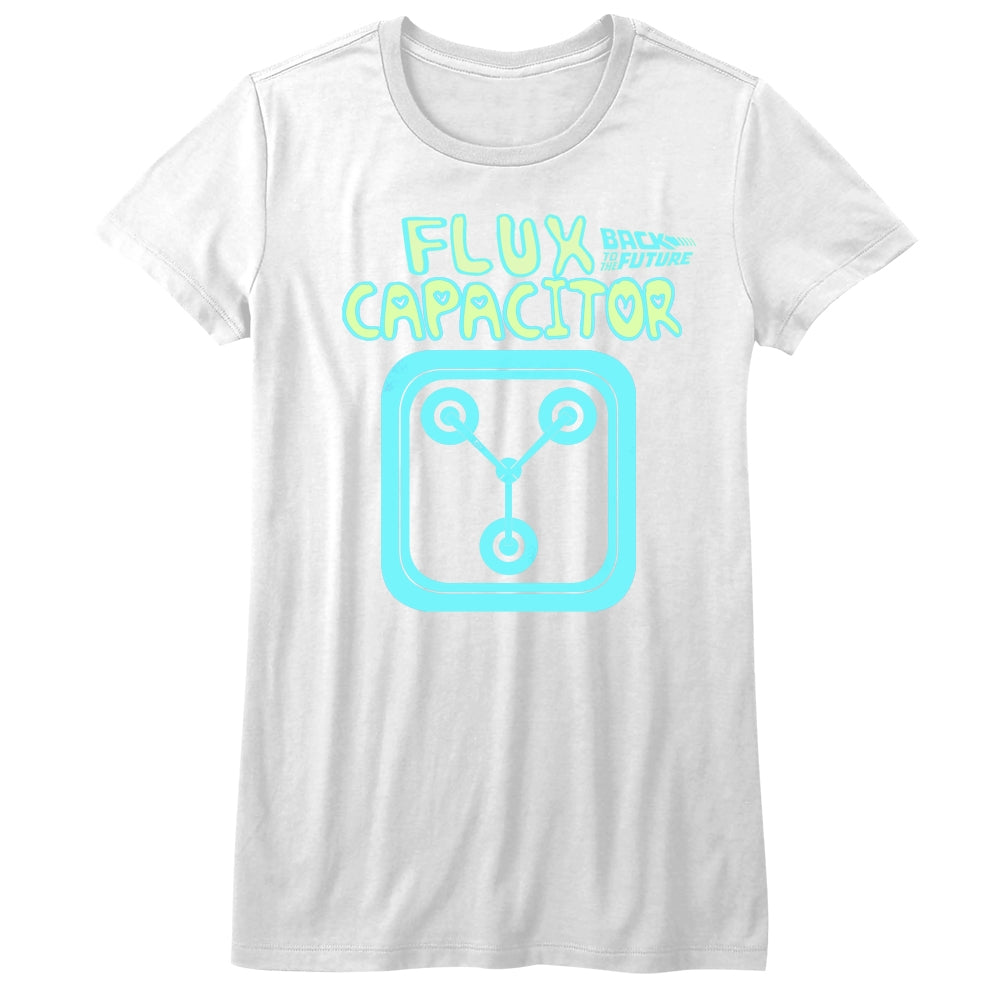 Back To The Future Girls Juniors S/S T-Shirt - Fun Flux - Solid White Hoodie, Sweatshirt | CiraTrend.com