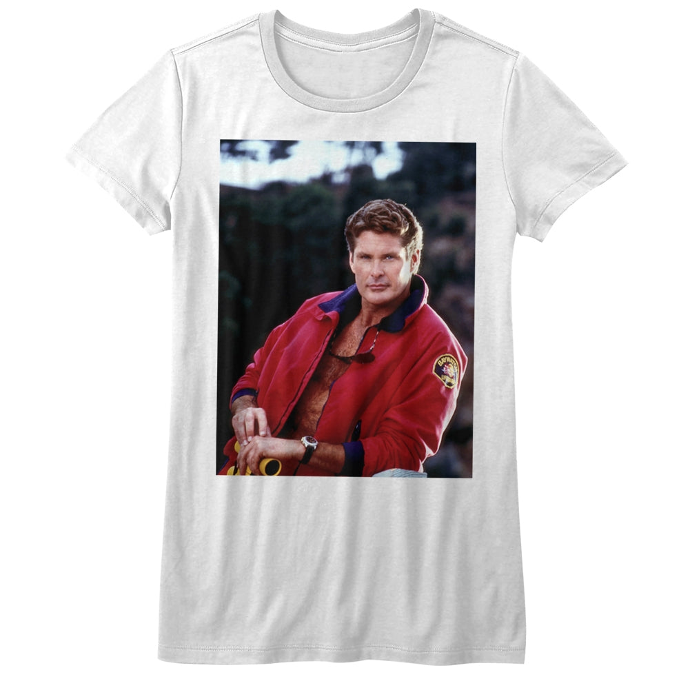 Baywatch Girls Juniors S/S T-Shirt - The Hoff - Solid White Hoodie, Sweatshirt | CiraTrend.com