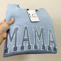 Baby Blue Glitter Embroidered Mama Sweater | Cozy and Stylish Mom Sweatshirt | Sparkly Mom Life Apparel | Unisex...