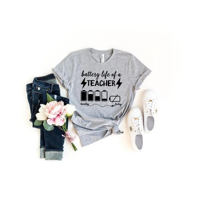 Back To School Battery Life of a Teacher | Funny Teacher Shirt | Gift For Teachers | Teachers Day Tee | Back to School...