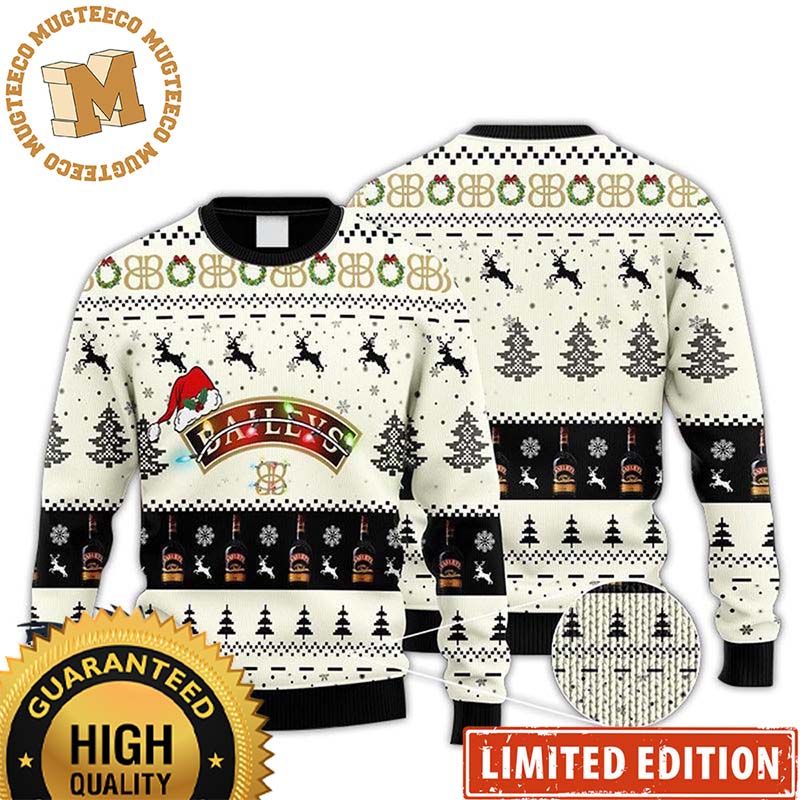 Baileys Irish Cream Santa Hat With Reindeer Snowy Night Knitting Pattern Christmas Ugly Sweater