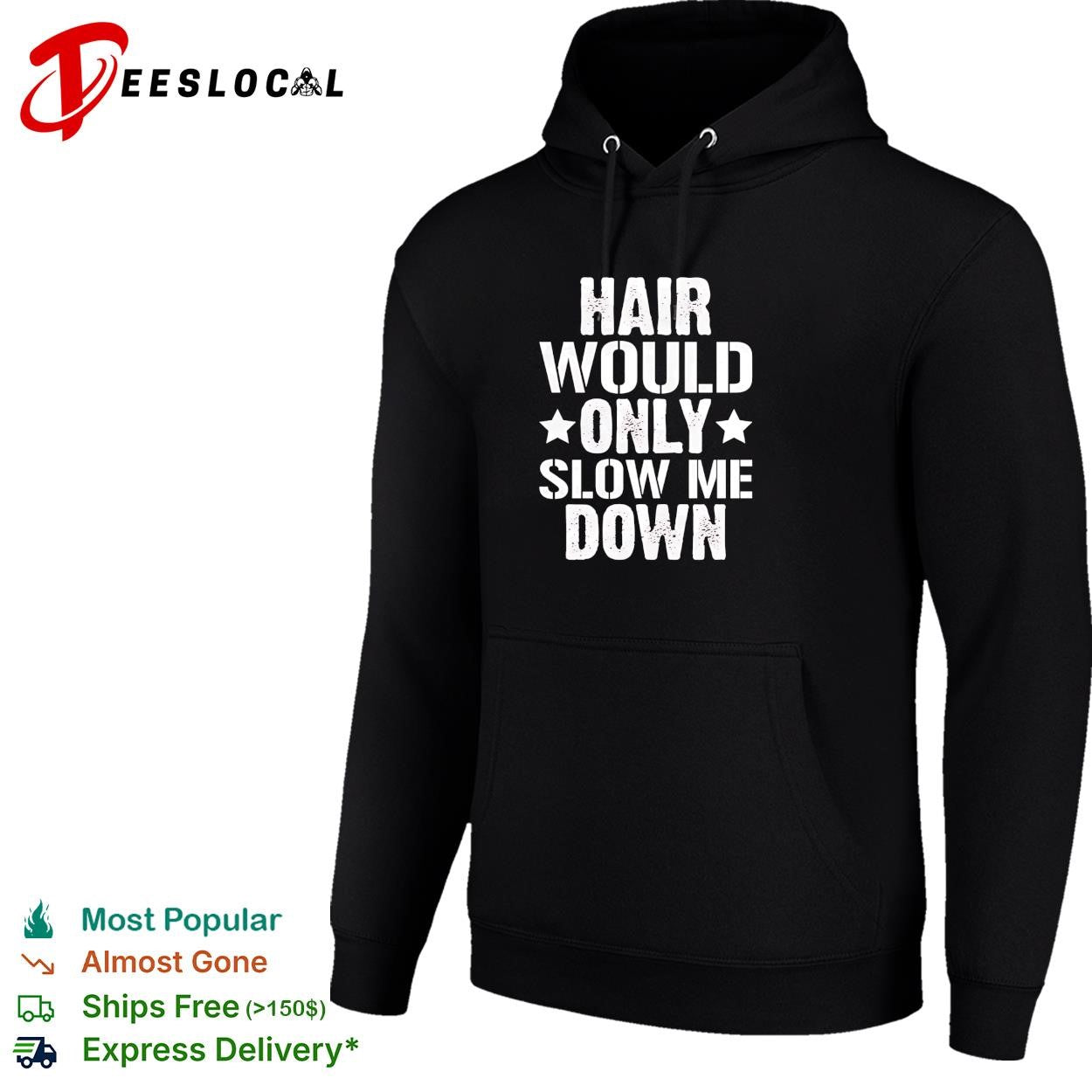 Bald man white stars hair would only slow me down shirt
