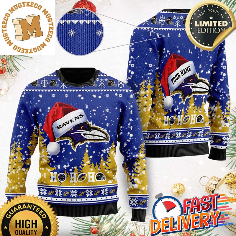 Baltimore Ravens Santa Gifts Custom Name Ugly Christmas Sweater