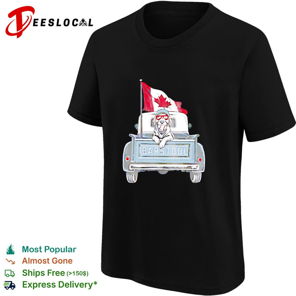 Barstool dog pickup truck Canada flag shirt