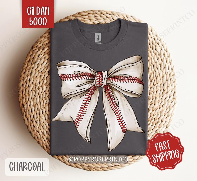 Baseball Bow Shirt Gildan, Baseball Season Women's Tee, Cute Women's Tshirt Plus Sizes Hoodie, Sweatshirt | CiraTrend.com