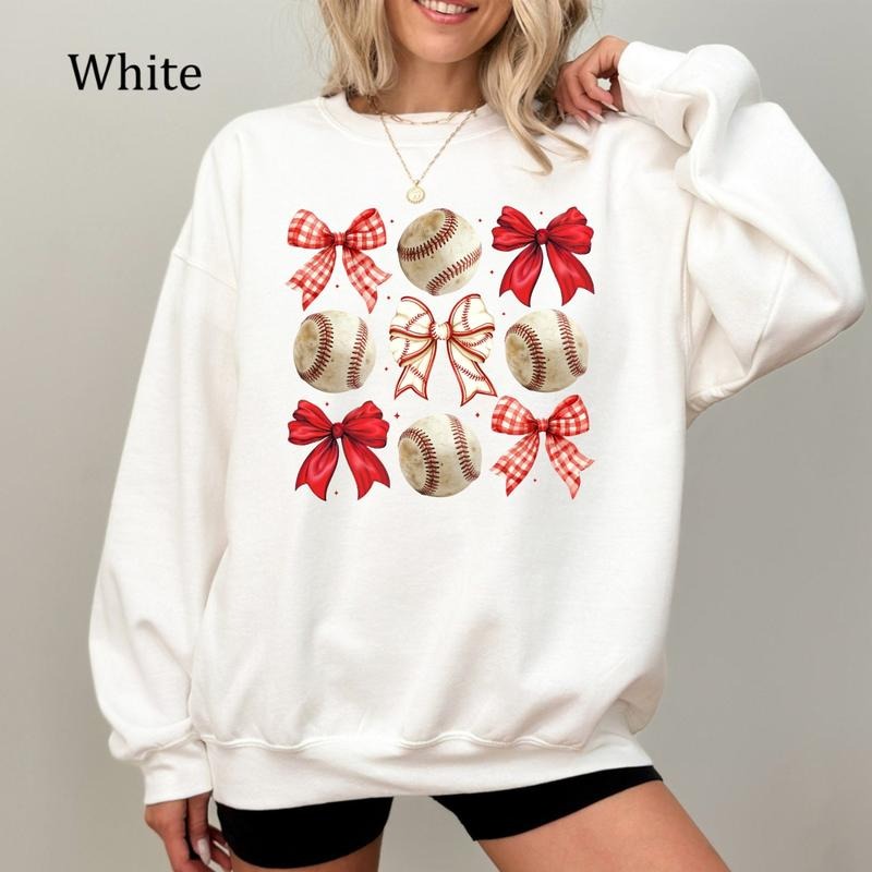 Baseball Bow Sweatshirt, Coquette Baseball Shirt, Game Day Baseball Top, Trendy Mama Sweatshirt, Cute Baseball Graphic...