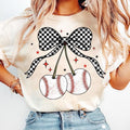 Baseball Cherries Coquette Tshirt,Game Day Baseball Shirt, Checkered Bow, Mother Day T-Shirt, Trendy Summer Mama Tee...